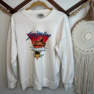 Vintage 1990s Jordache Sun Your Buns Bikini Retro Graphic White Crew Sweatshirt